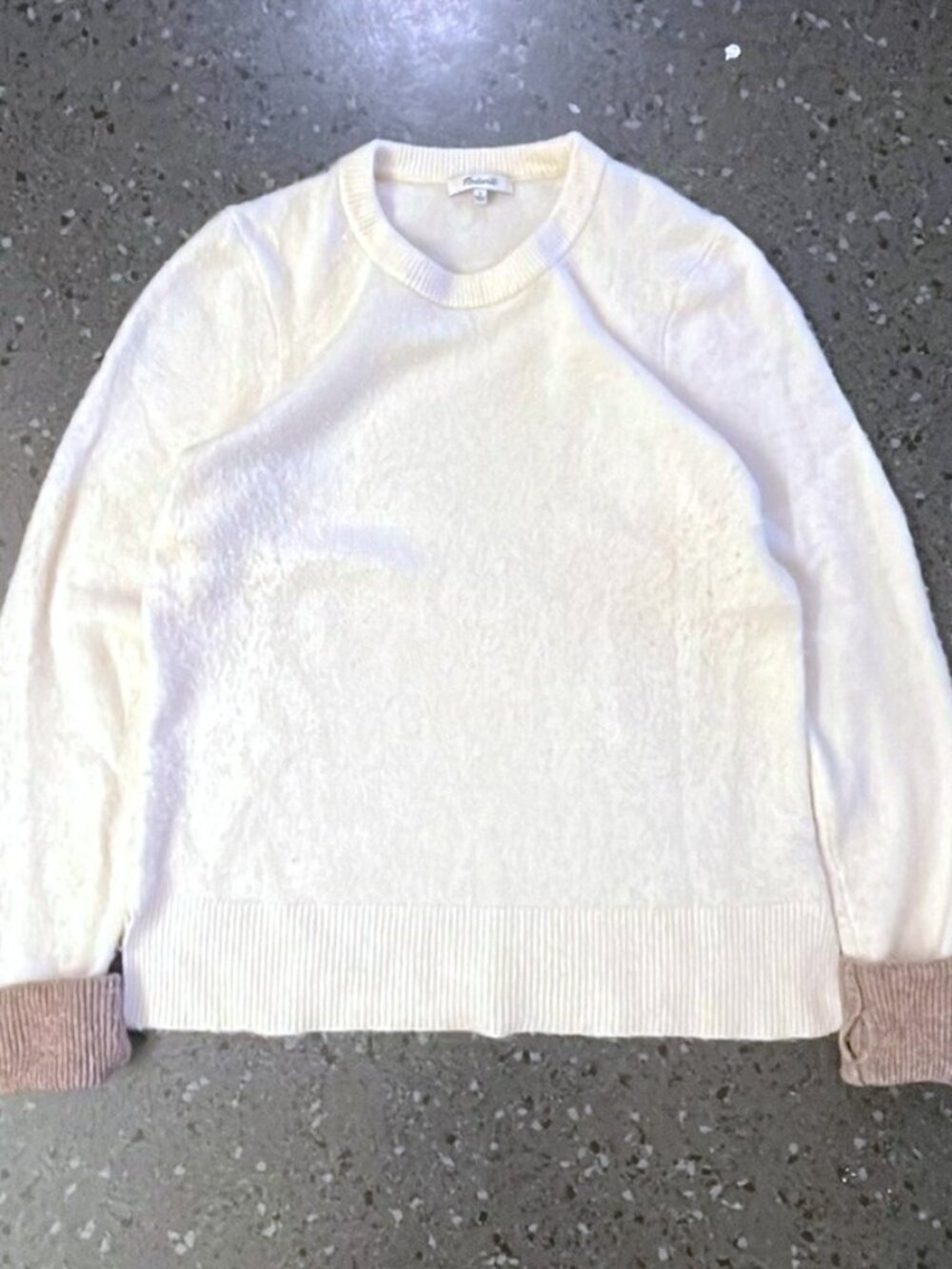 Madewell Cream Knit Sweater w/ Mauve Cuffs L